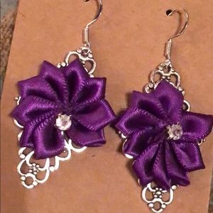 Sterling Silver Purple Diamond Flowered Earrings